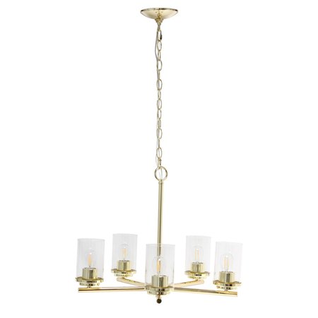 LALIA HOME 5-Light 20.5" Classic Contemporary Clear Glass and Metal Hanging Pendant Chandelier, Gold LHP-3013-GL